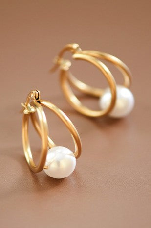 Pearl Gold Hoops