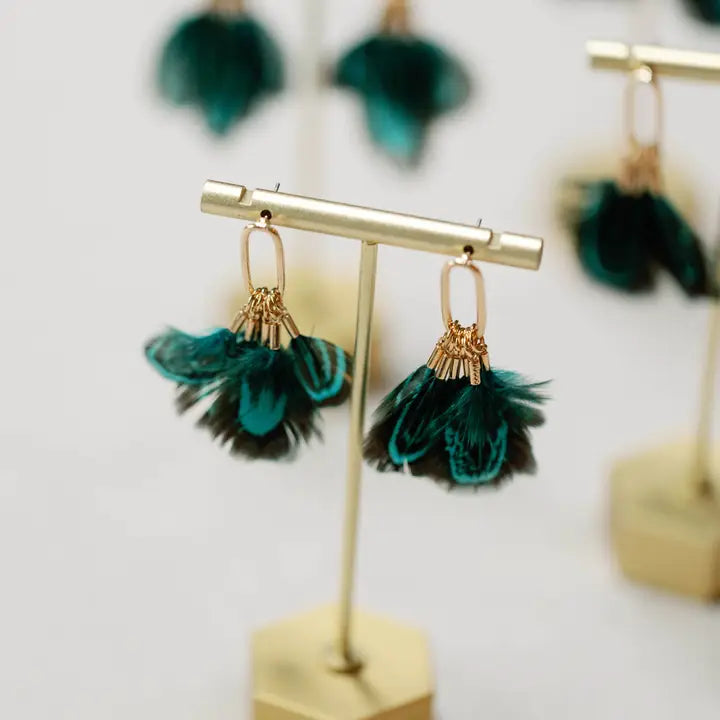 Peacock Feather Fall Statement Tassel Earrings