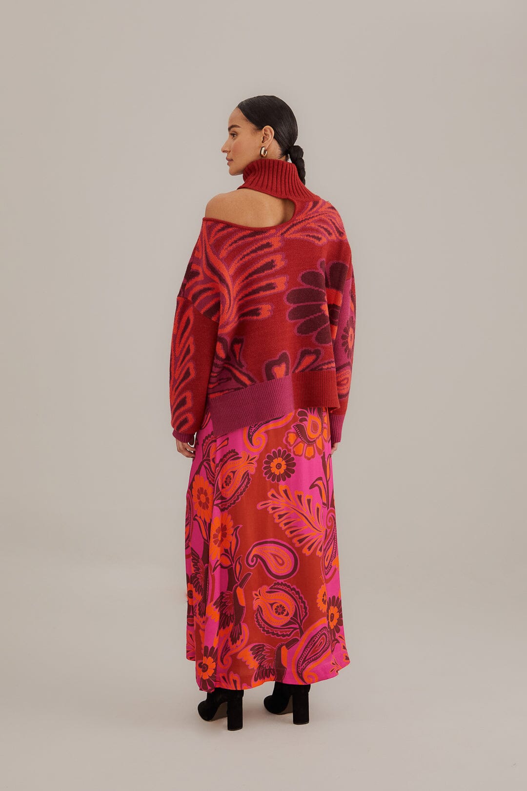 Bold Floral Pink Satin Maxi Skirt