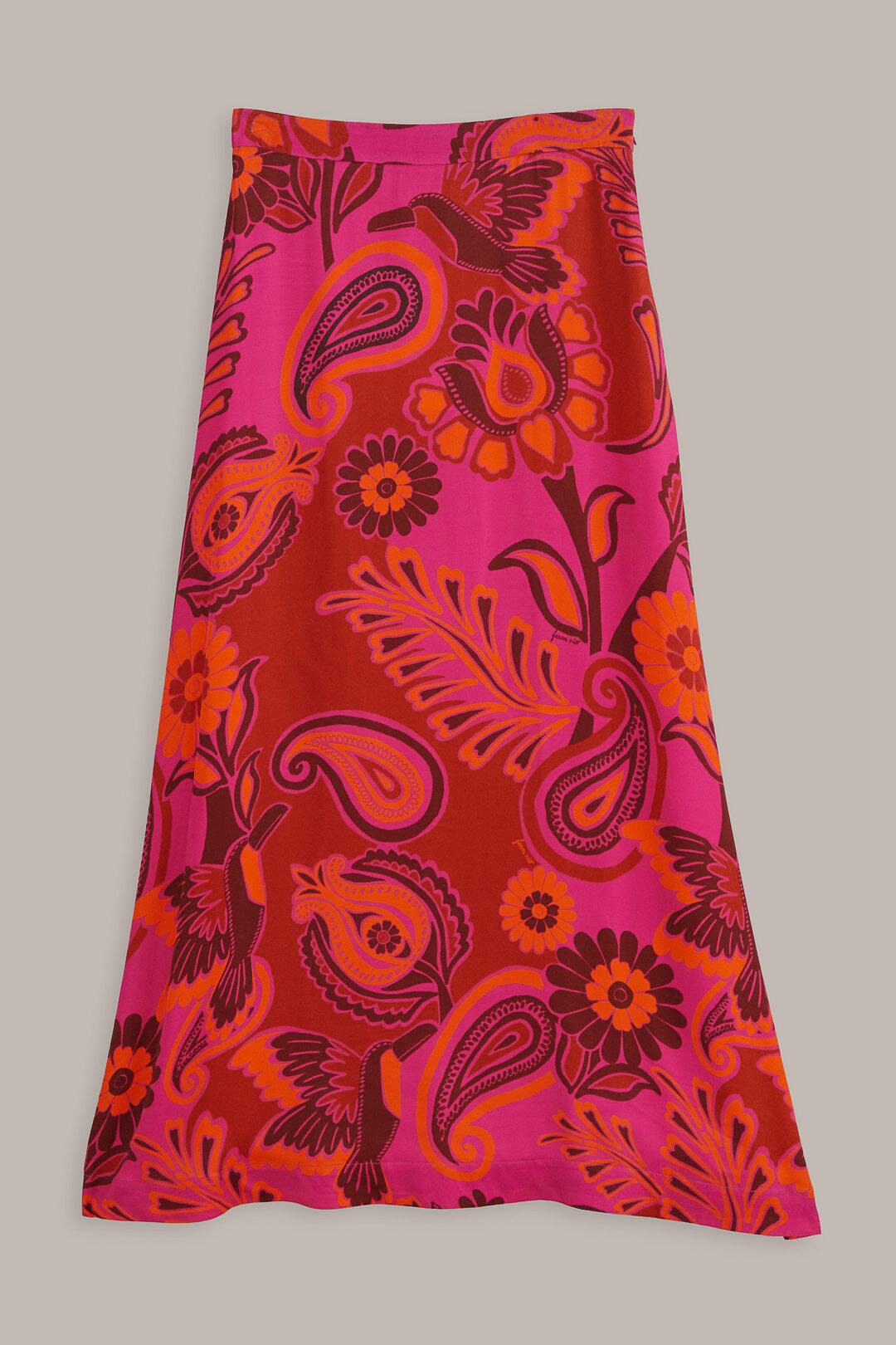 Bold Floral Pink Satin Maxi Skirt