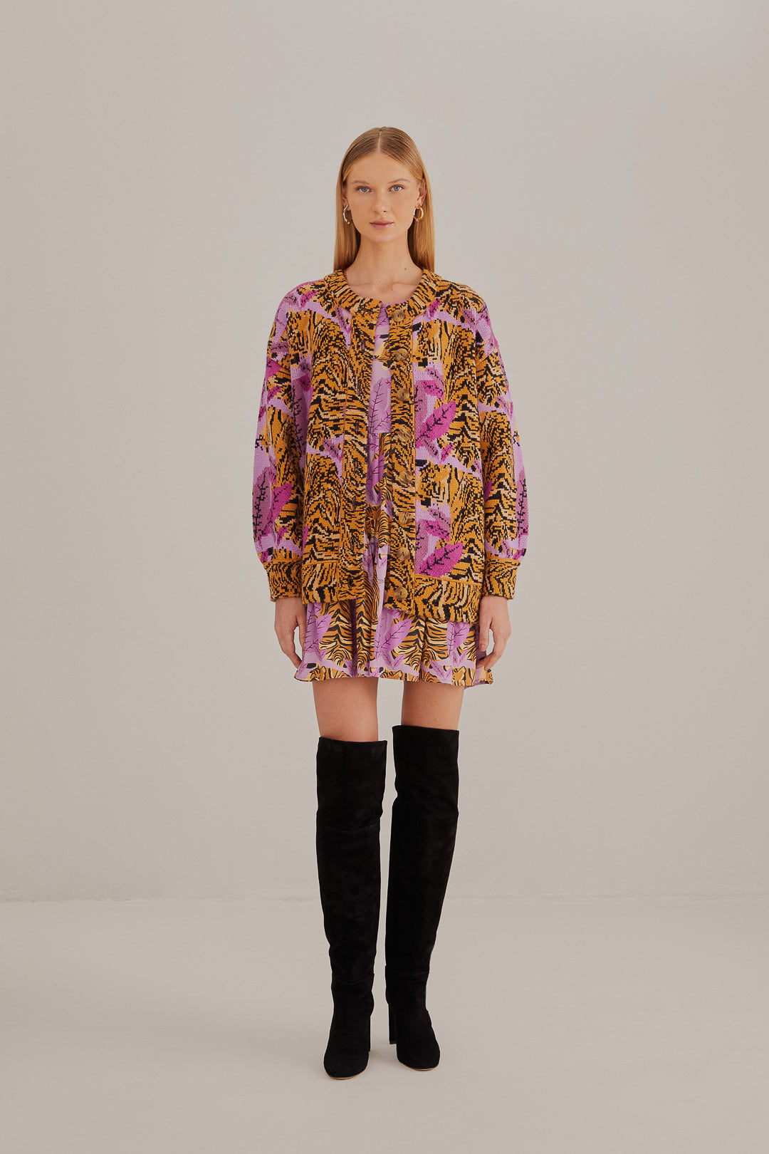 Tiger Leaves Knit Cardigan