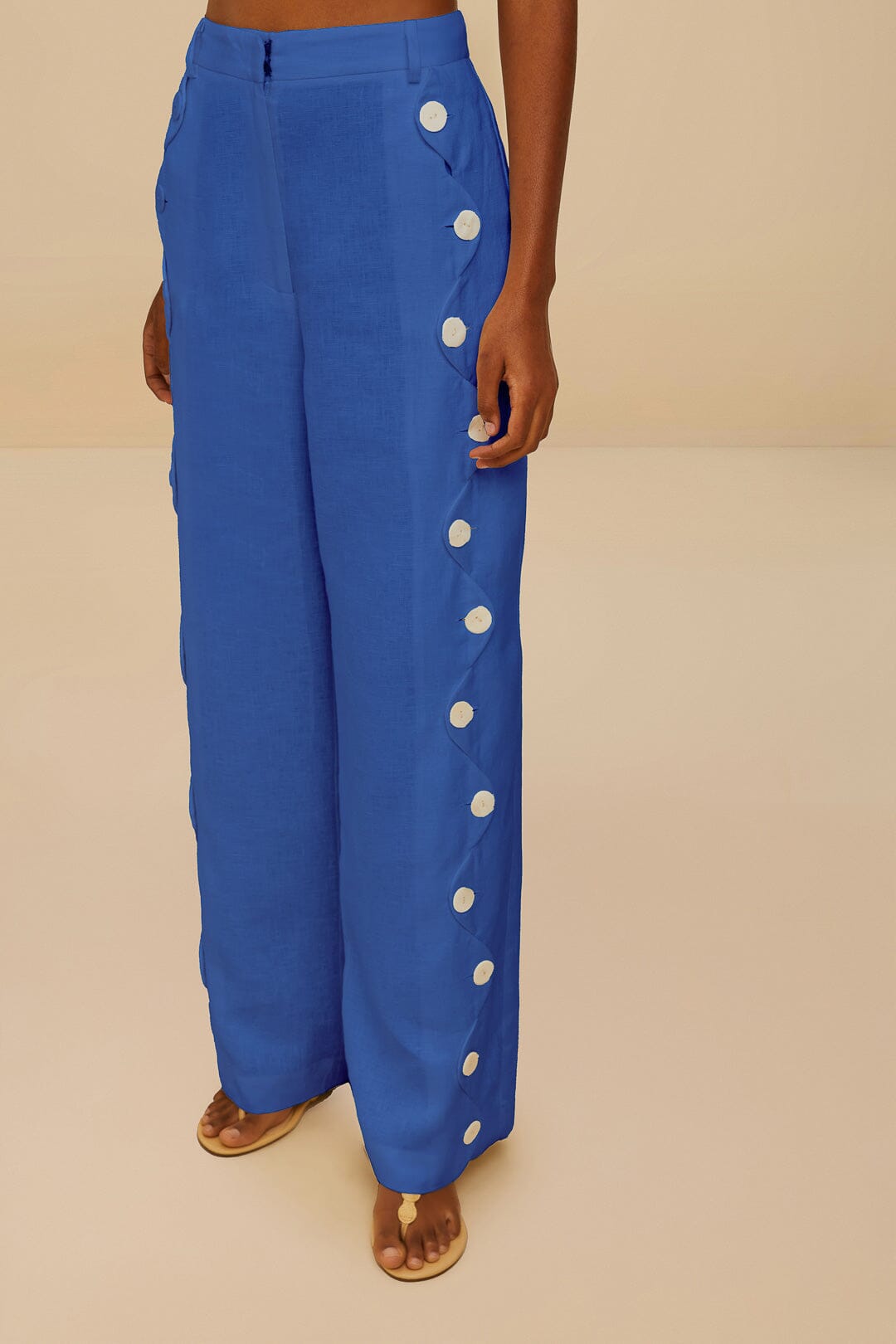 Blue High Waisted Wavy Buttoning Pants