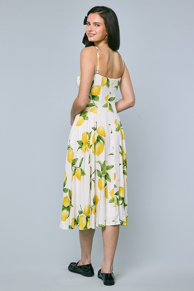 Fresh Lemon Print Midi Dress