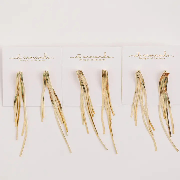 Skinny Gold Cascading Tassel Minimalist Statement Earrings