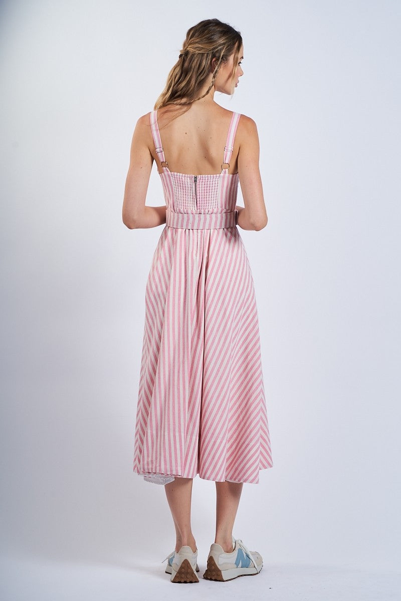 Hartley Pink Stripe Belted Midi Dress