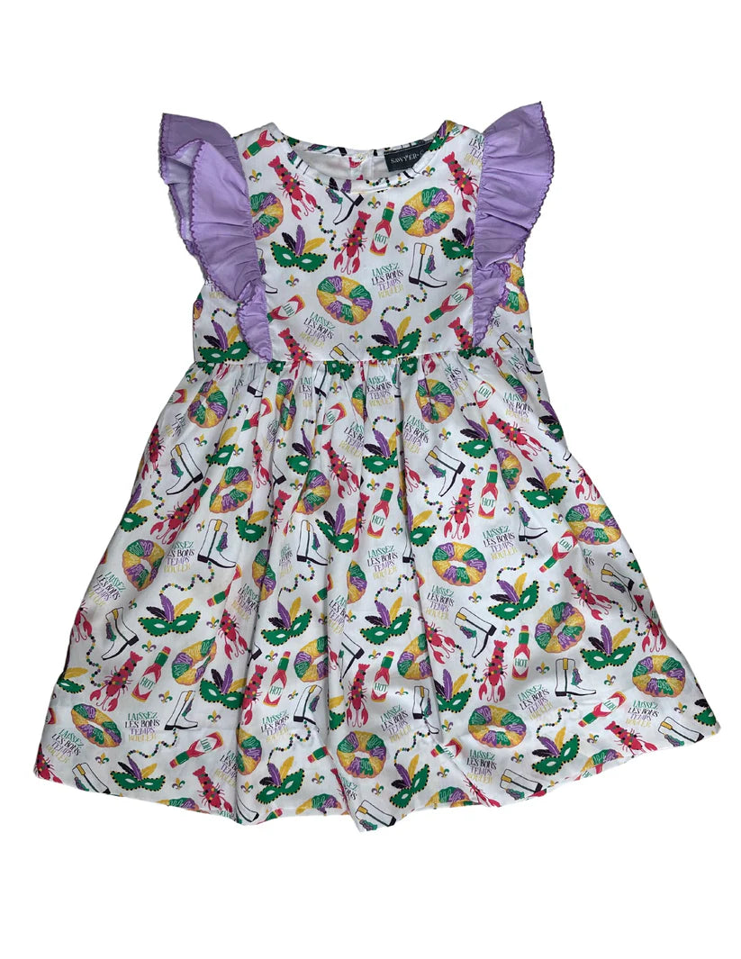 SS Mardi Gras Ruffle Sleeve Dress