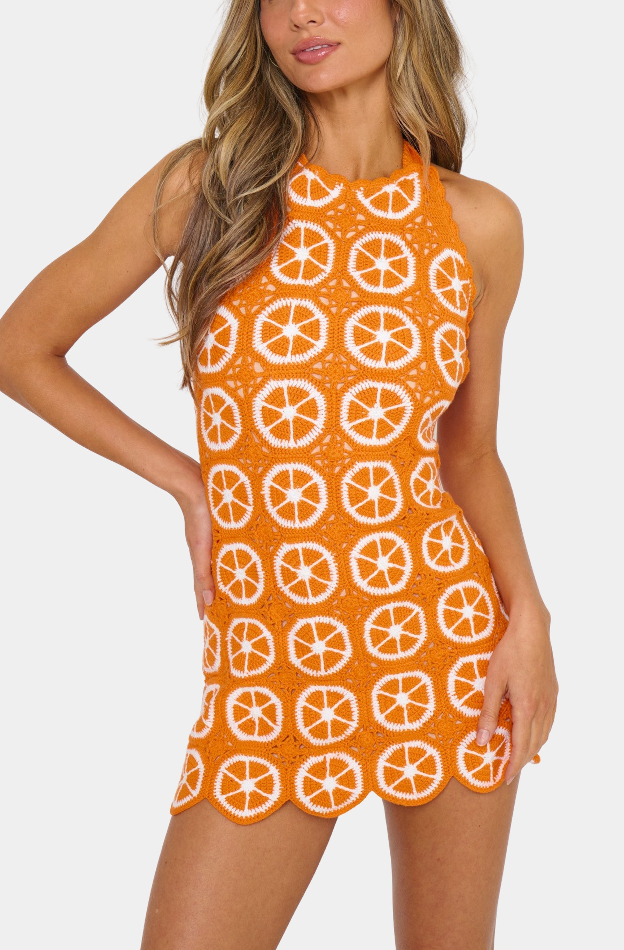 crochet dress orange Happy Halter Mini Dress – Hemline Metairie