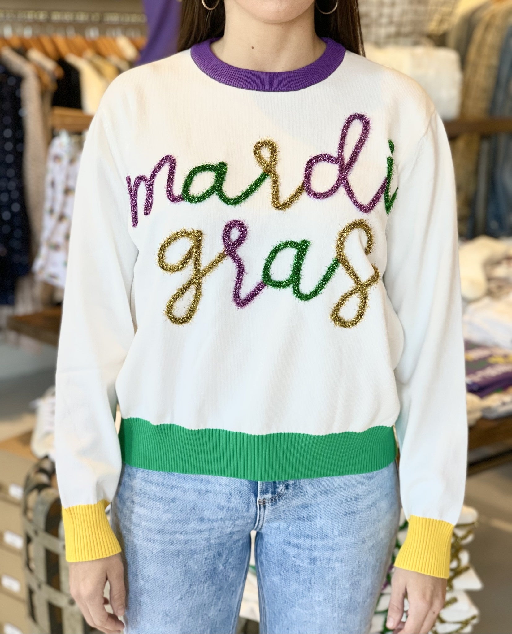 Mardi Gras Script Sweater