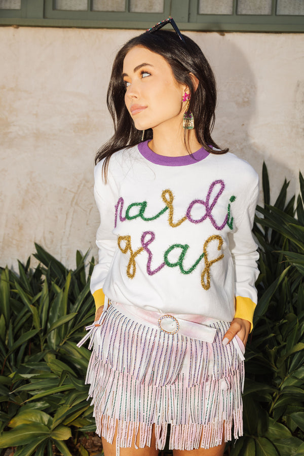 Mardi Gras Script Sweater