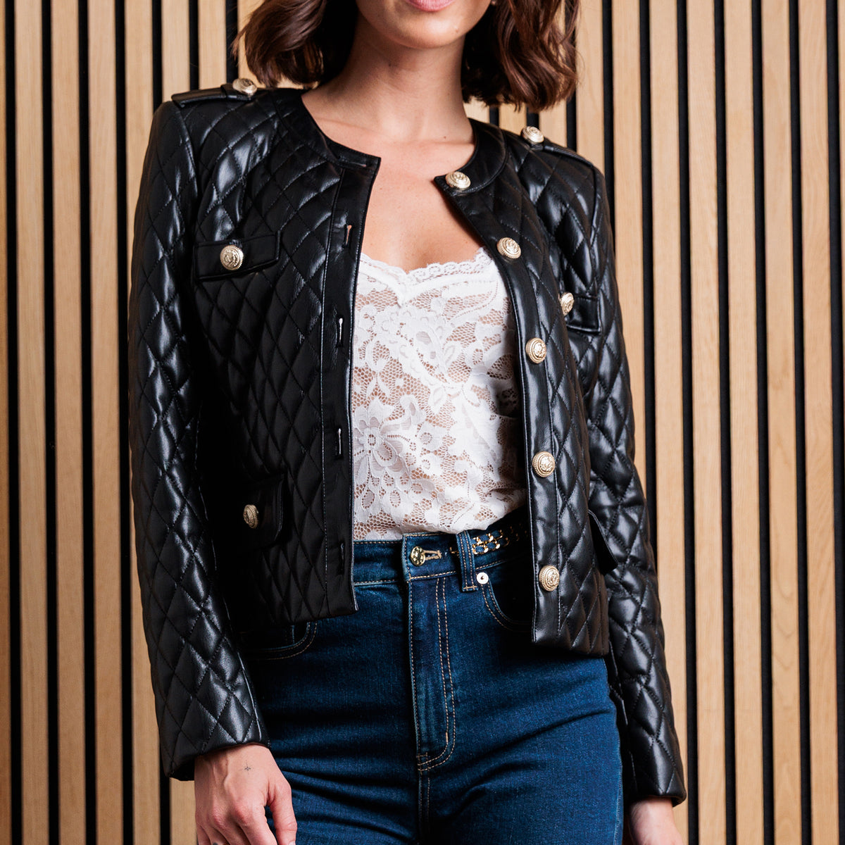Brevel Quilted Vegan Leather Jacket