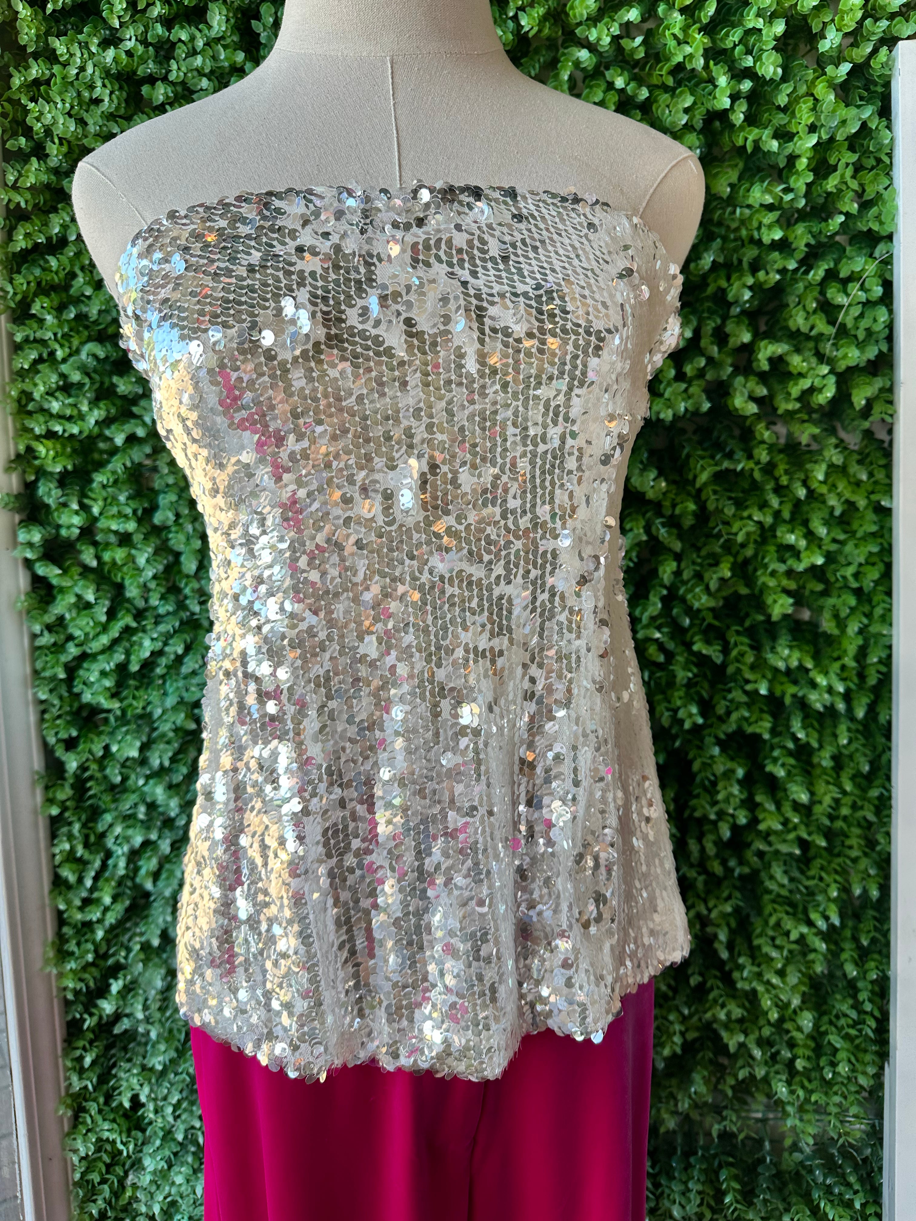 Ruched Bustier in Silver Sequin