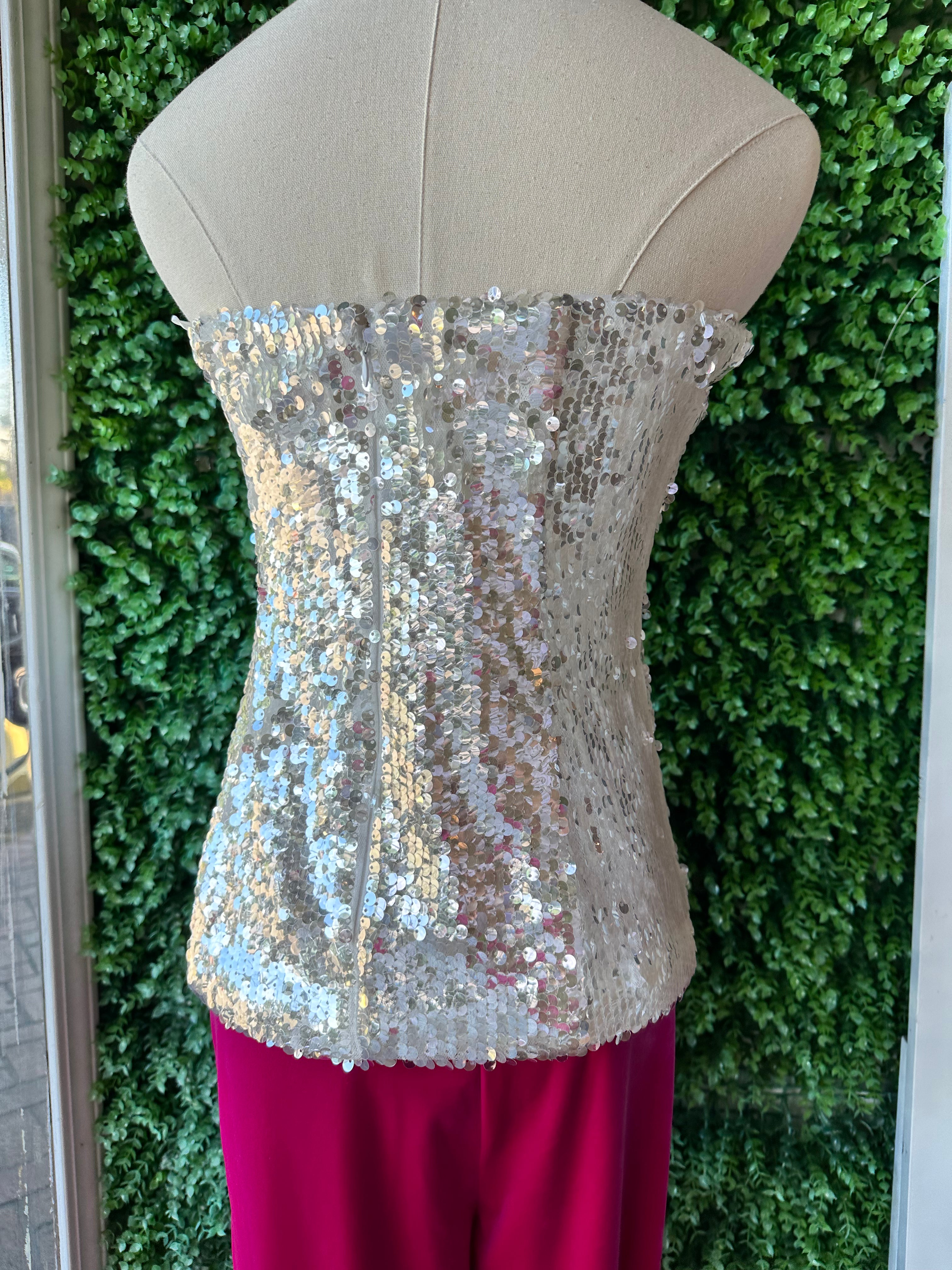 Ruched Bustier in Silver Sequin