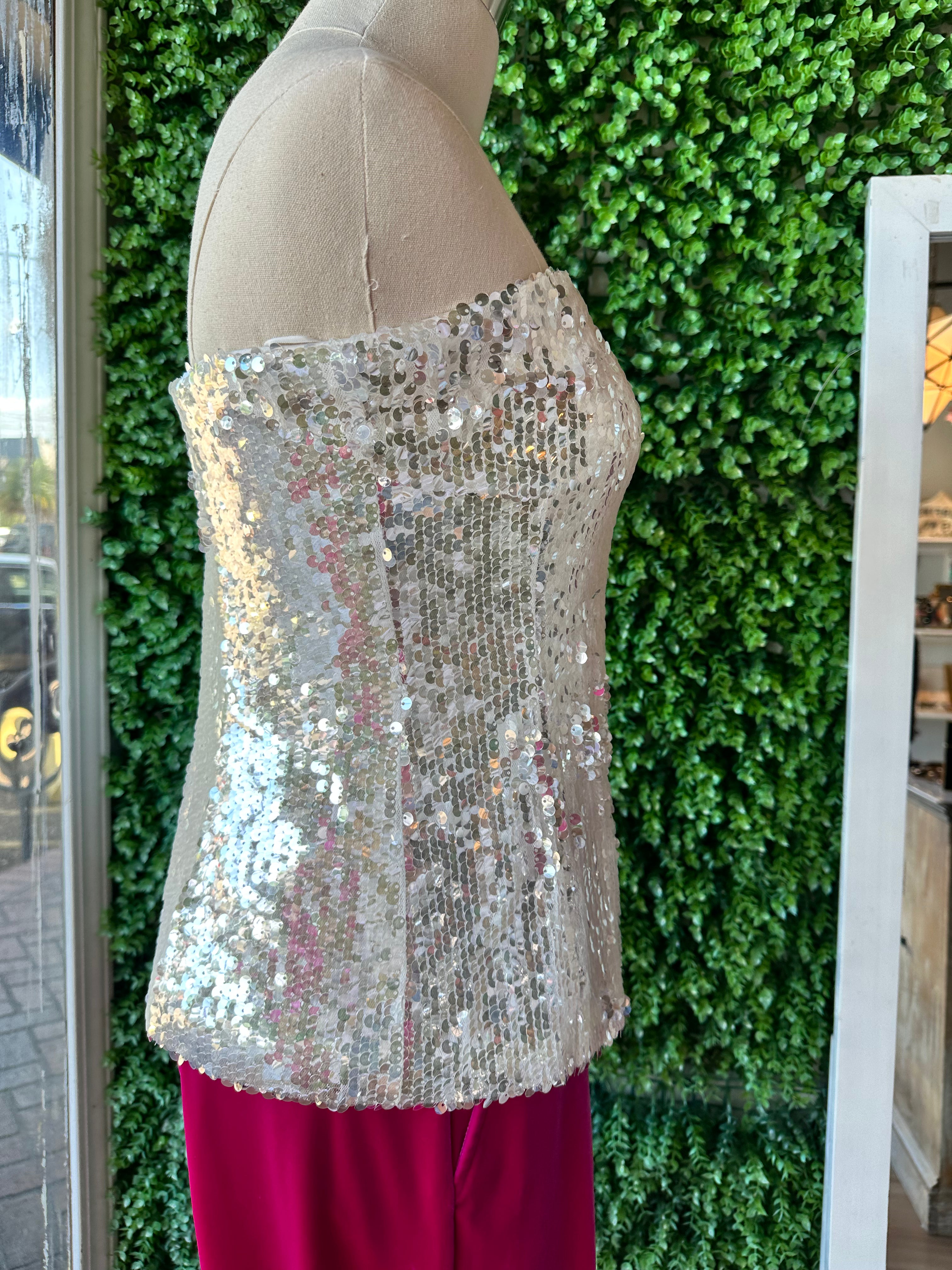 Ruched Bustier in Silver Sequin