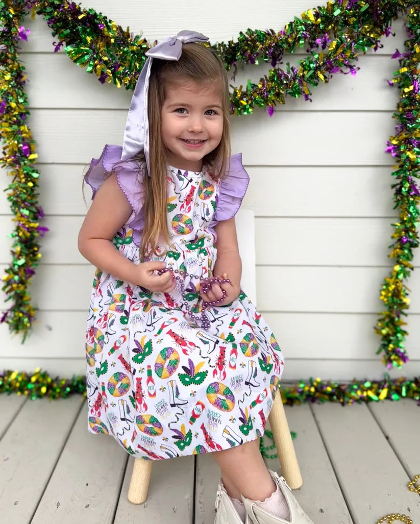 SS Mardi Gras Ruffle Sleeve Dress