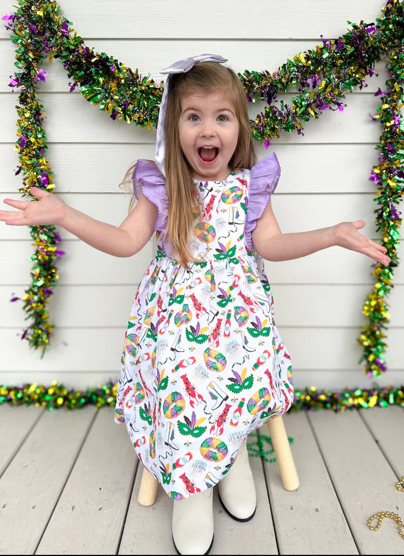SS Mardi Gras Ruffle Sleeve Dress