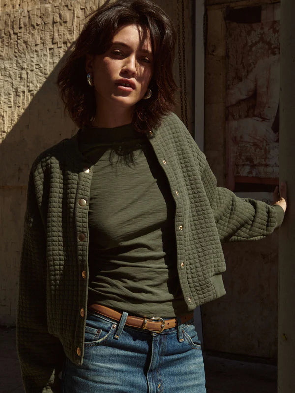 Logan Oversized Bomber in Stoned Moss