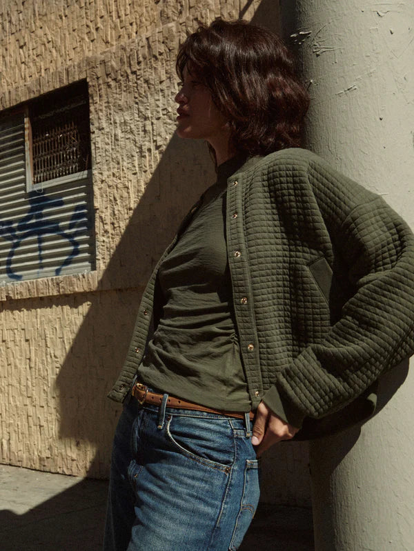 Logan Oversized Bomber in Stoned Moss