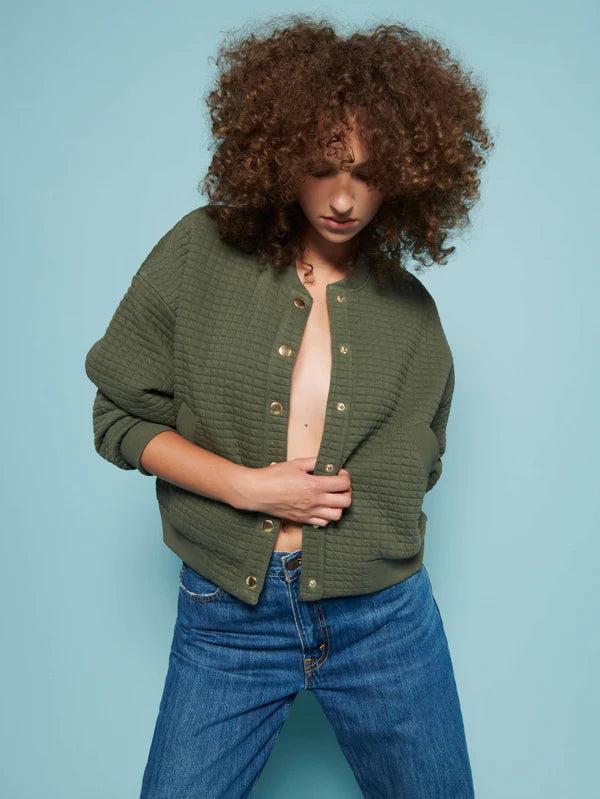 Logan Oversized Bomber in Stoned Moss
