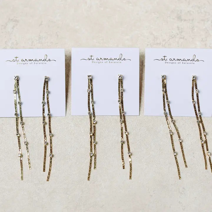 Diamond Dotted Gold Duster Statement Earrings