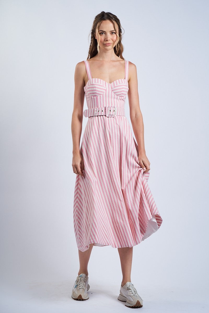 Hartley Pink Stripe Belted Midi Dress