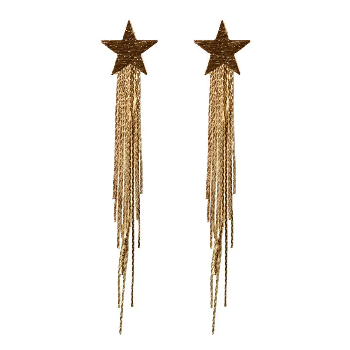 Gold Shooting Star Duster Drop Statement Earrings
