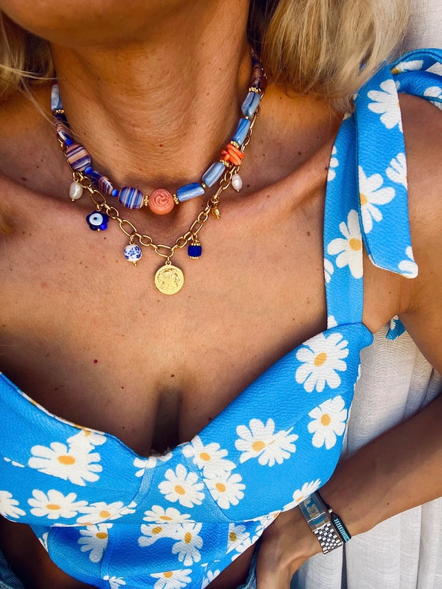 Ocean Blue Summer Beaded Necklace