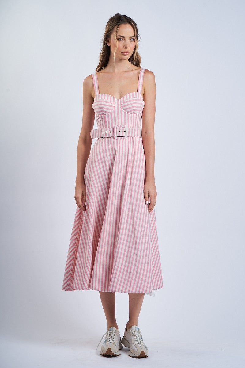 Hartley Pink Stripe Belted Midi Dress