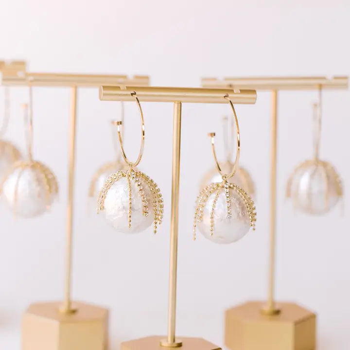 Diamond Fringe Holiday Pearl Hoop Earrings
