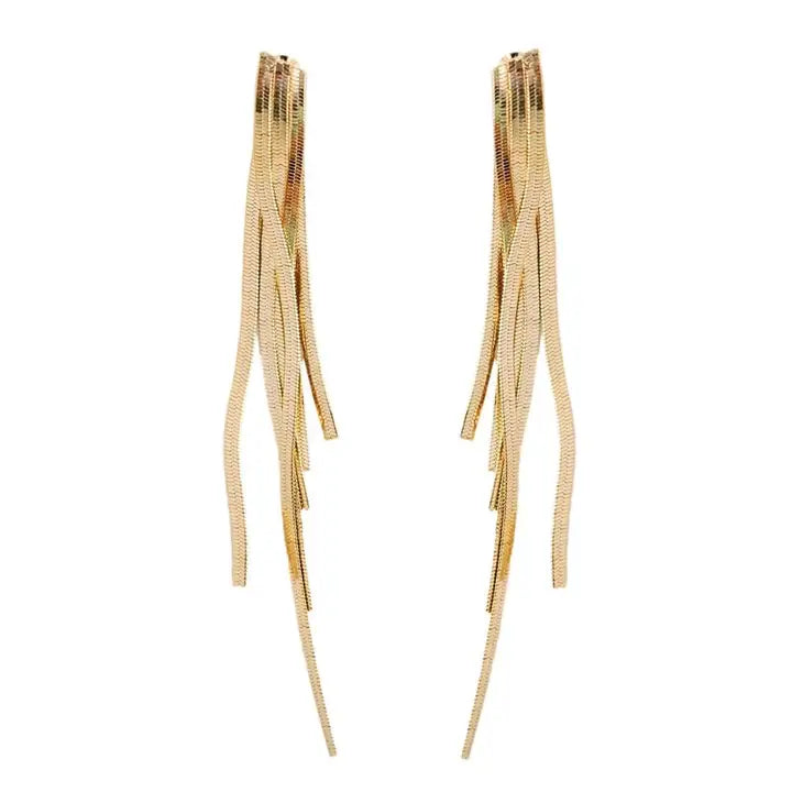 Skinny Gold Cascading Tassel Minimalist Statement Earrings