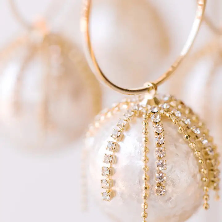 Diamond Fringe Holiday Pearl Hoop Earrings