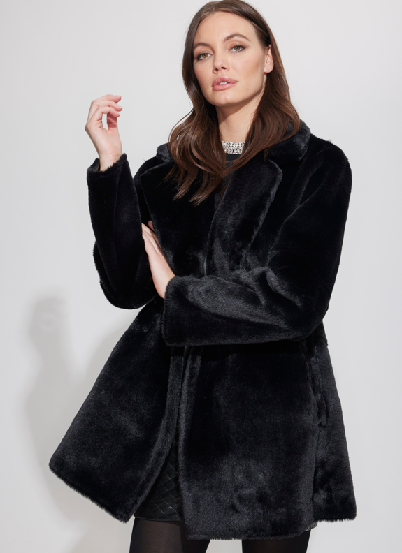 Megan Reversible Faux Fur Shearling Coat in Black