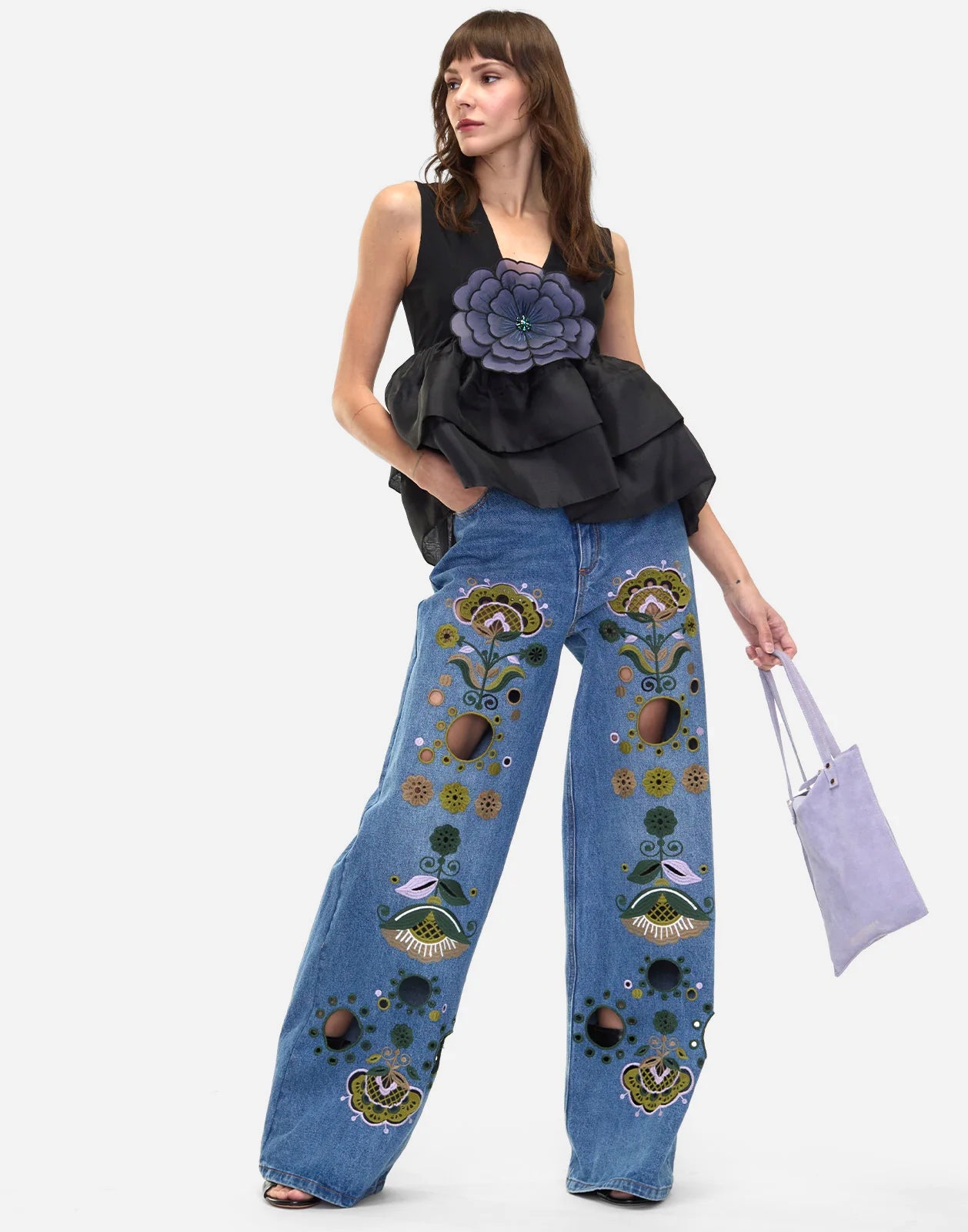 Embroidered Wide Leg Jean