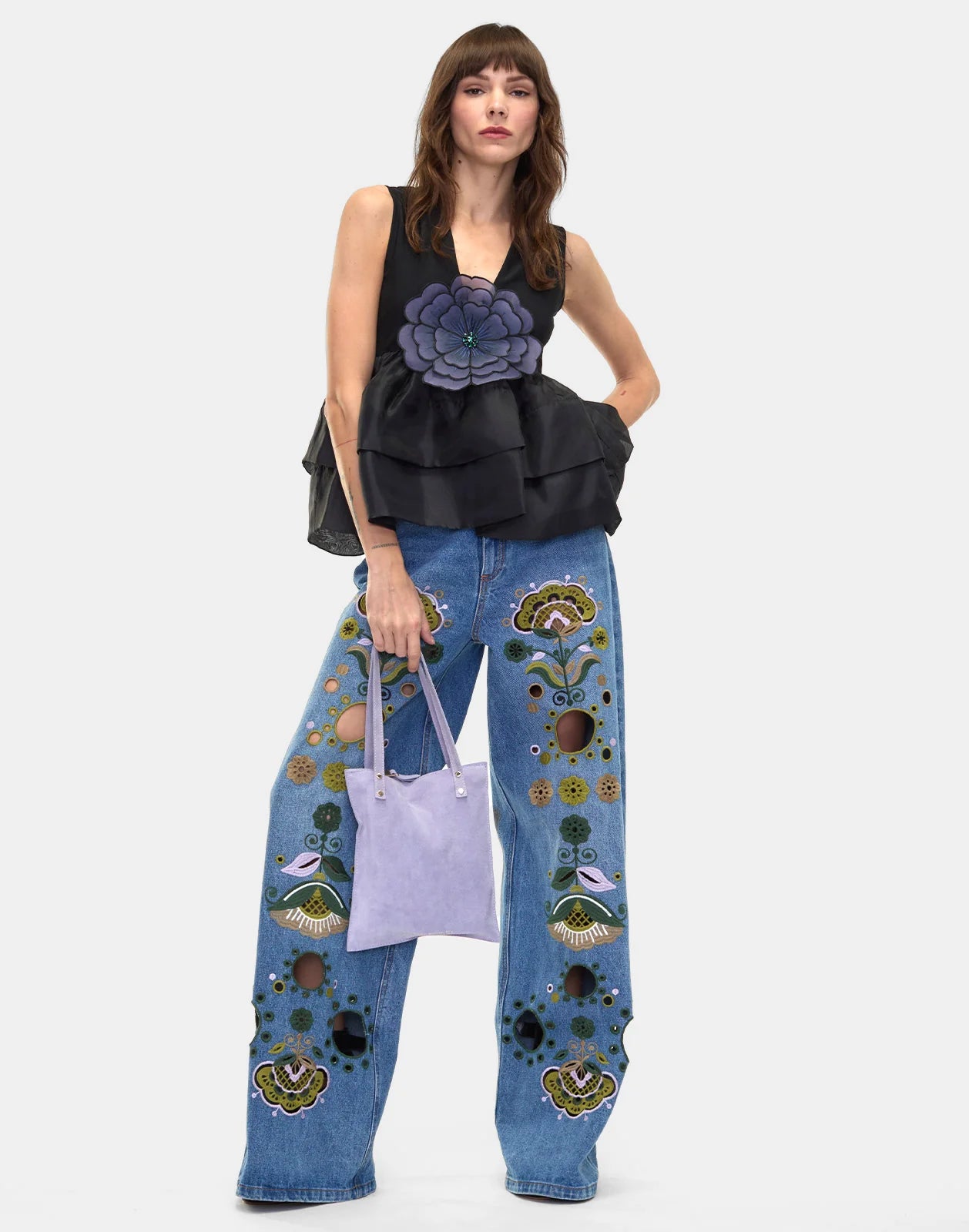 Embroidered Wide Leg Jean