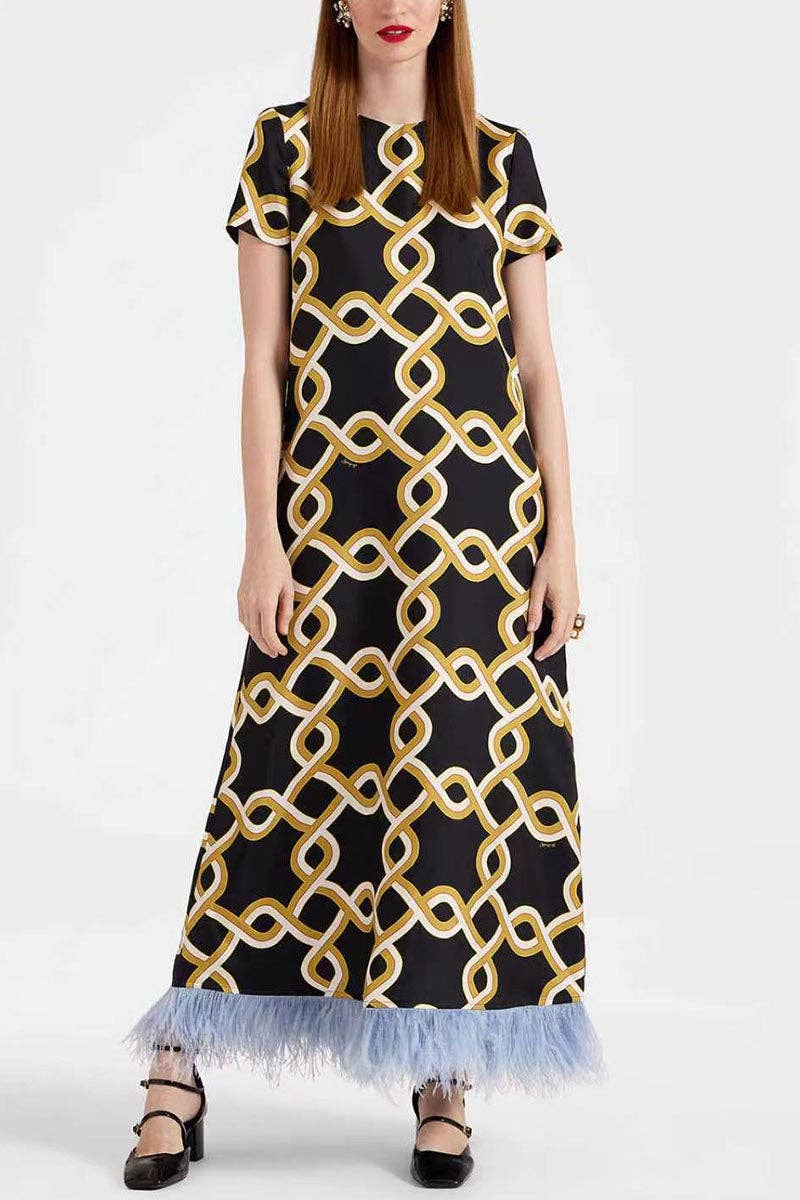 Annabeth Fringe Short Sleeve Floral Maxi Dress