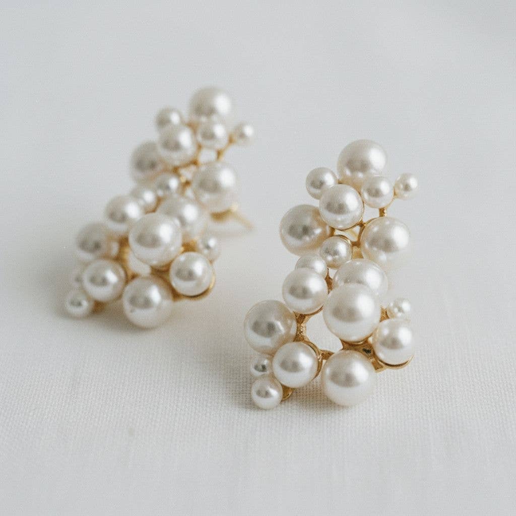 Cluster Pearl Drop Earrings