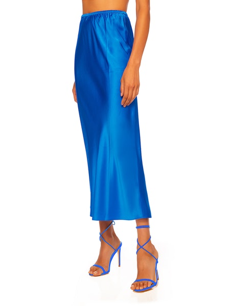 Silk Bias Skirt in Cobalt