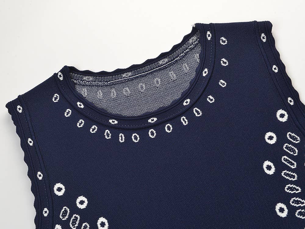 Contrast Jacquard Knit Sleeveless Fit Flare Dress