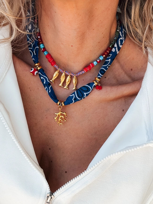Bohemian Blue Bandana Scarf Necklace