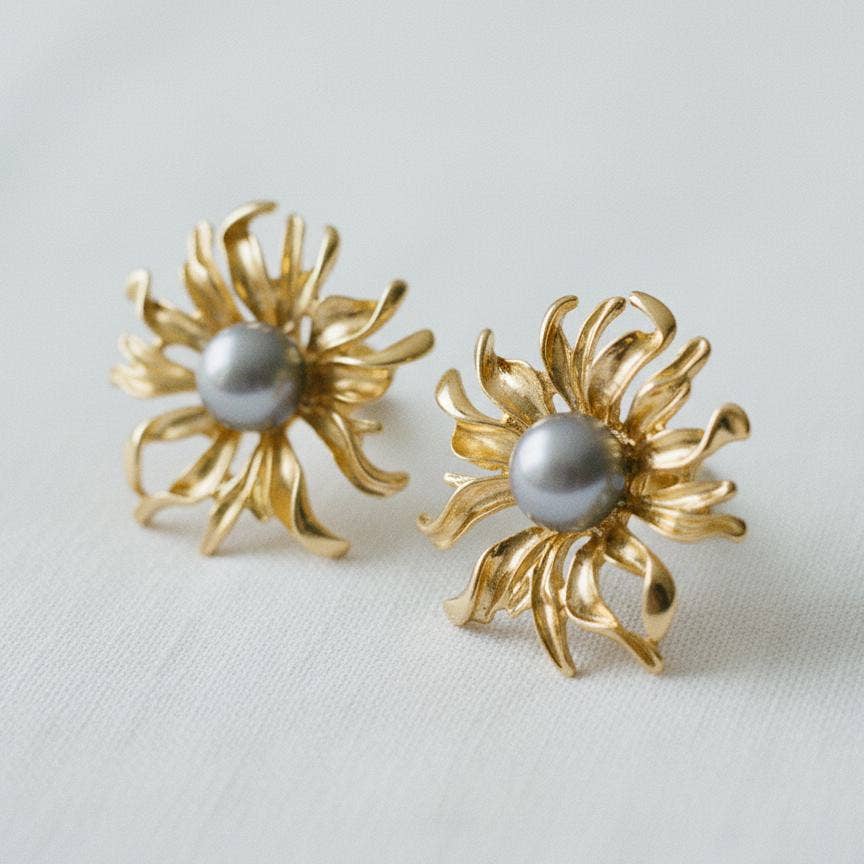 Pearl Sunflower Stud Earrings