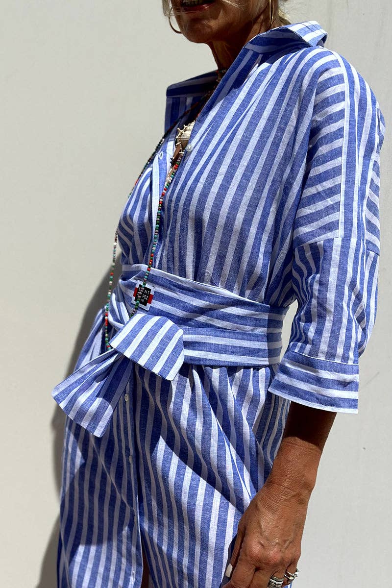 Striped Tie-Waist Shirt Dress