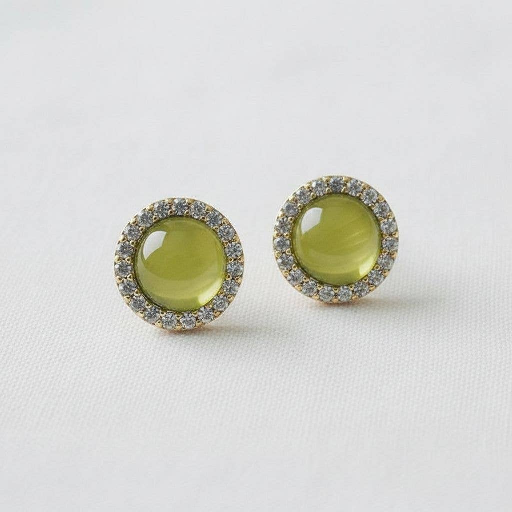 Olive Green Glass Cat Eye Earrings