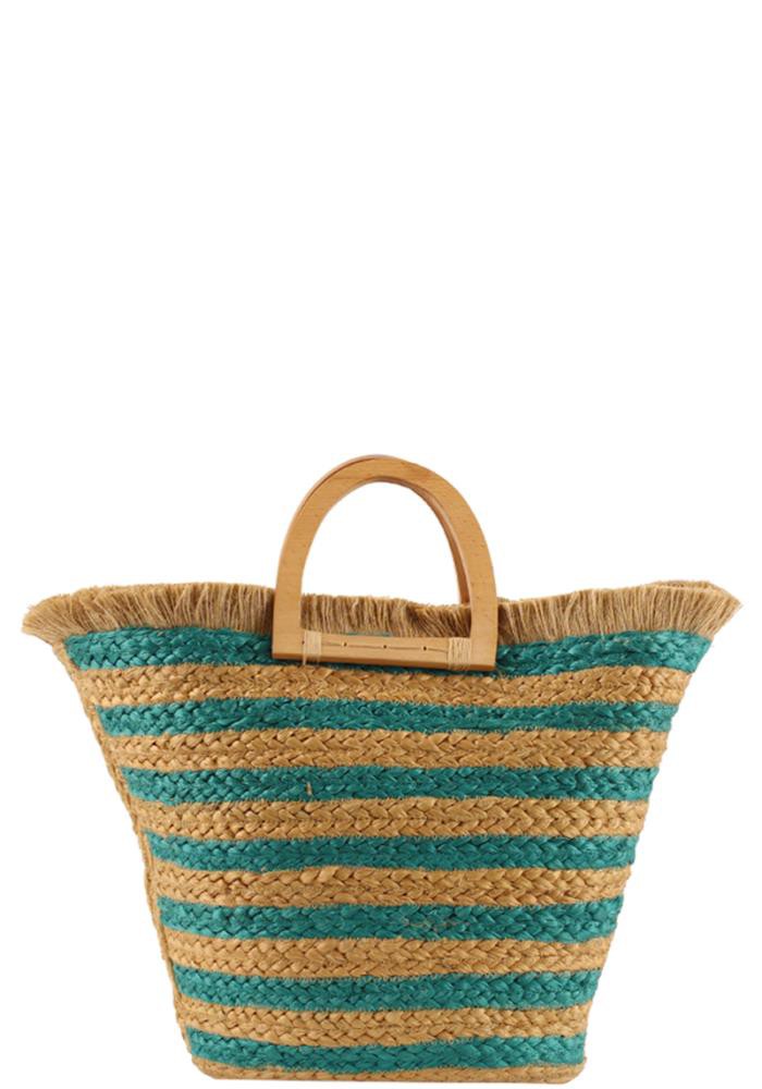 Turquoise Stripe Straw Bag