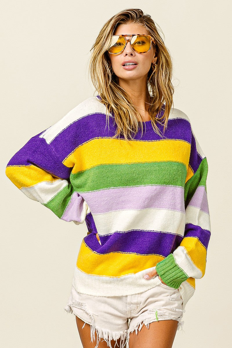 Mardi Gras Multi Color Stripe Sweater