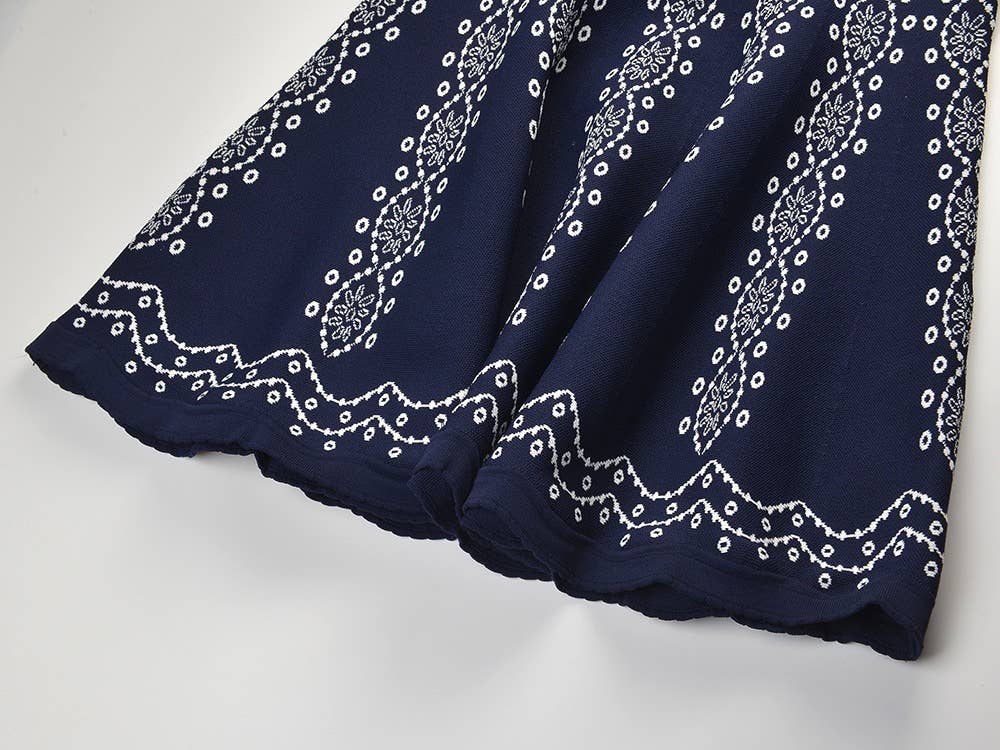 Contrast Jacquard Knit Sleeveless Fit Flare Dress