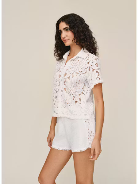 Short Sleeve Contrast Button Down - White