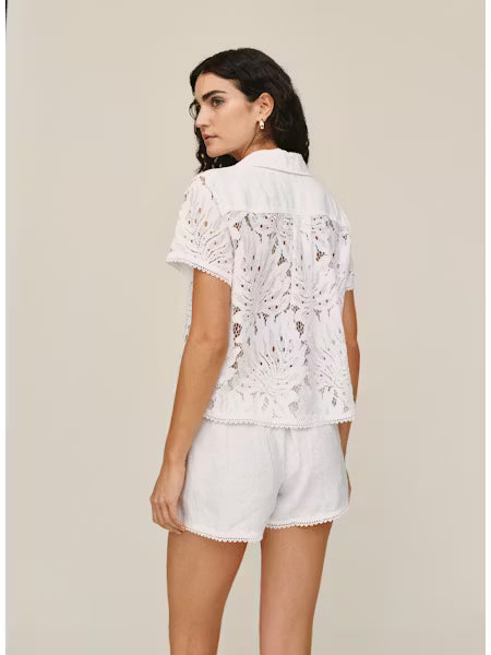 Short Sleeve Contrast Button Down - White