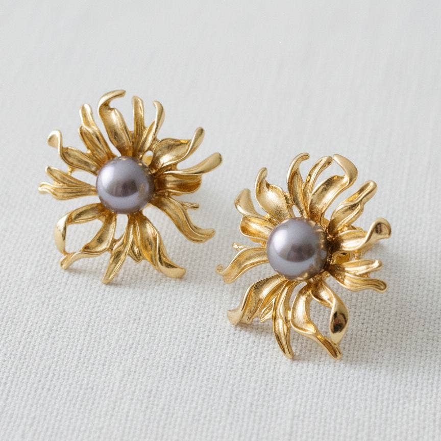 Pearl Sunflower Stud Earrings