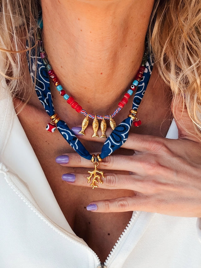Bohemian Blue Bandana Scarf Necklace