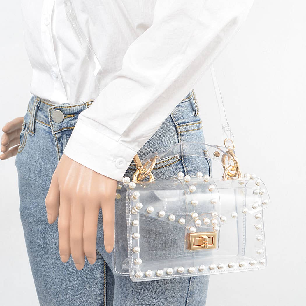 Foxy Faux Pearl Clear Bag
