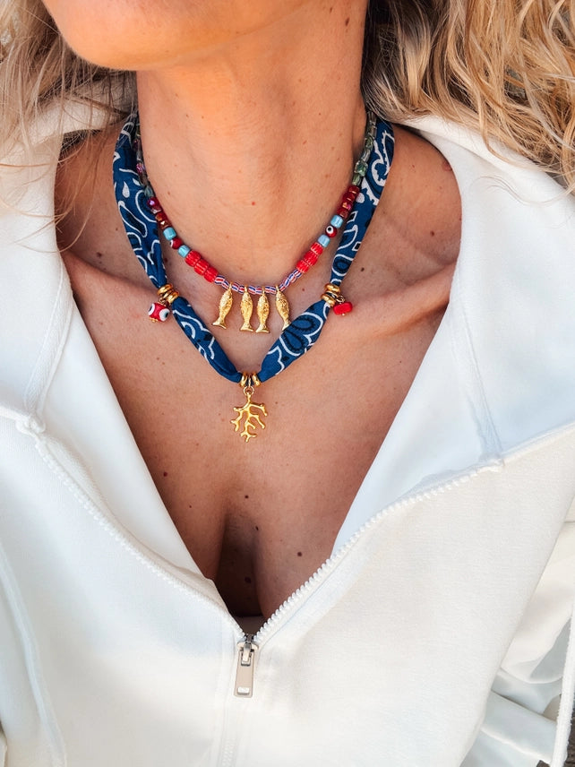 Bohemian Blue Bandana Scarf Necklace
